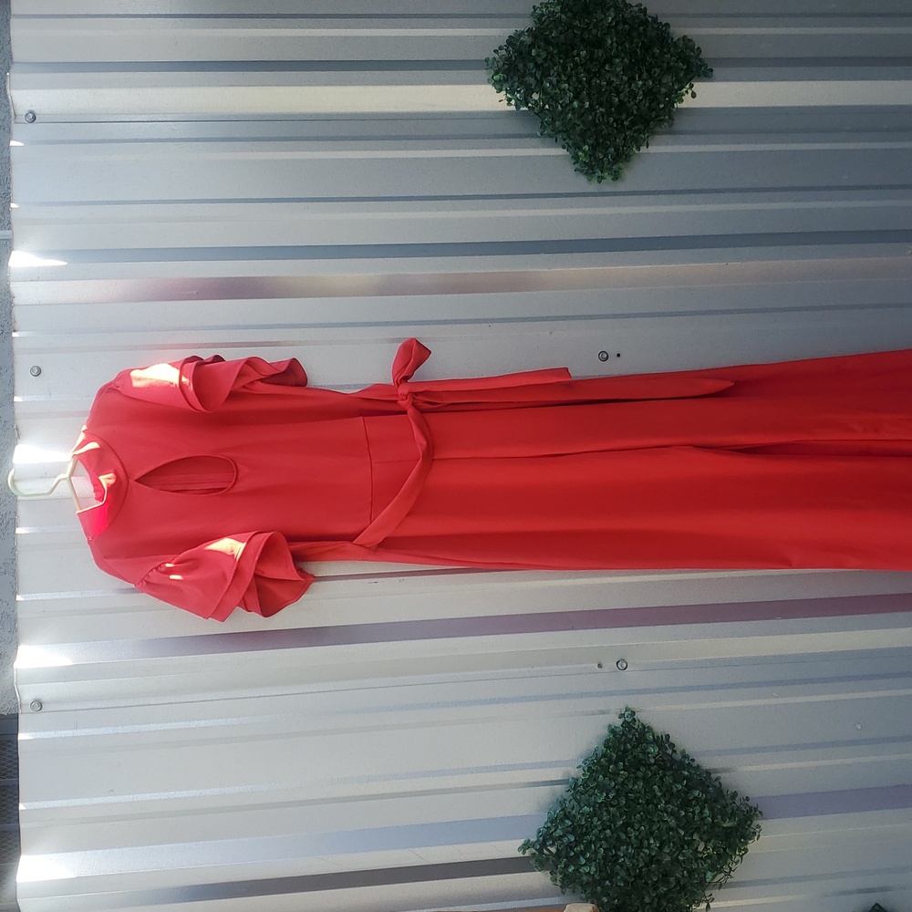 Women’s Wide Leg Romper Jumpsuit Red Ruffle CAP sleeves S / M